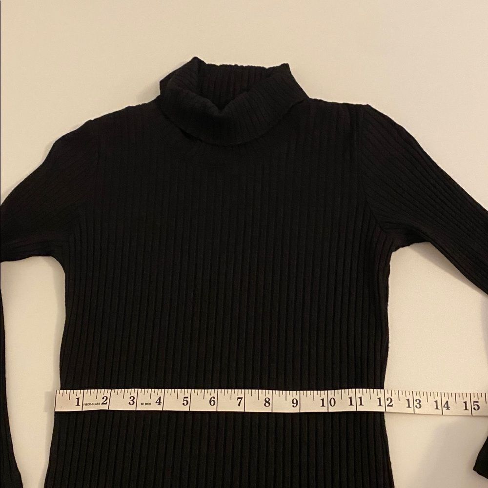 Monrow Black Ribbed Turtle Neck 3/4 Sleeve Knit Mini Dress Size Small - Picture 9 of 14